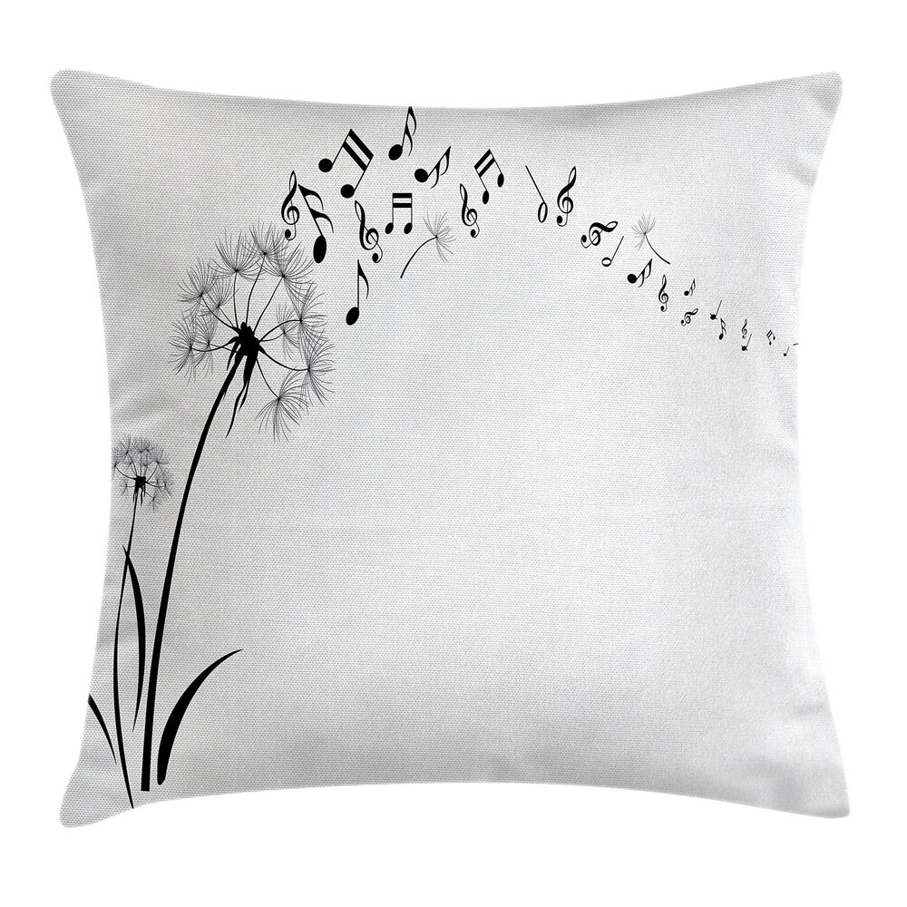 1982 Music Throw Pillow Cushion Cover, Flying Dandelions with Notes Music